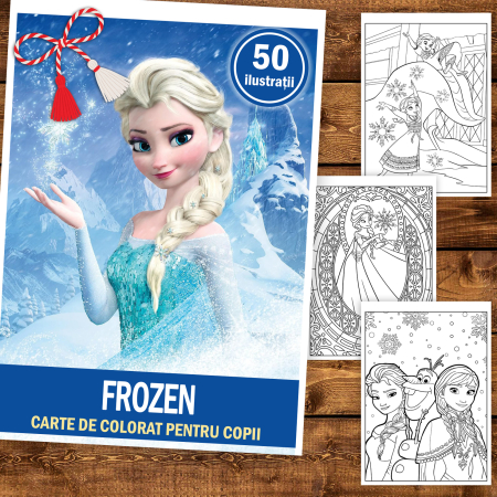 Martisor de colorat pentru copii, 50 de ilustratii format A5, carte de colorat cu spira metalica, model: Frozen [1]