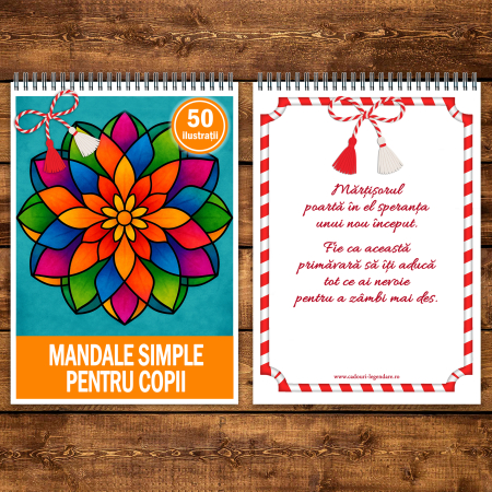 Martisor de colorat pentru copii, 50 de ilustratii format A5, carte de colorat cu spira metalica, model: Mandale simple pentru copii [2]