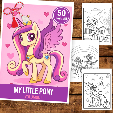 Martisor de colorat pentru copii, 50 de ilustratii format A5, carte de colorat cu spira metalica, model: My Little Pony [1]