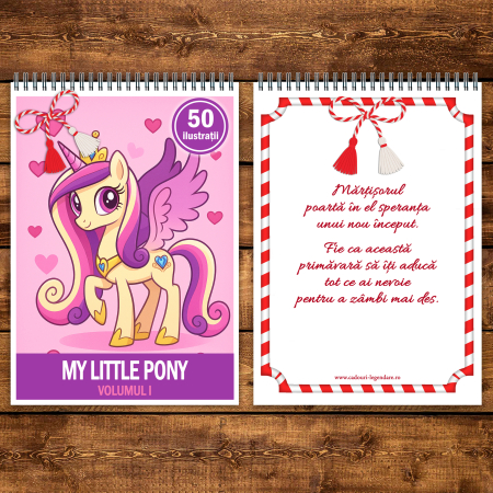 Martisor de colorat pentru copii, 50 de ilustratii format A5, carte de colorat cu spira metalica, model: My Little Pony [2]