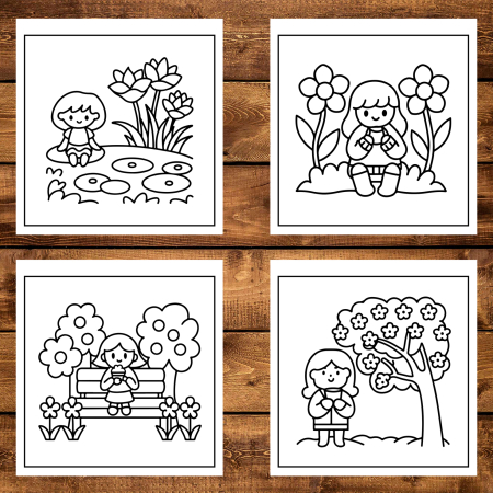 Martisor de colorat pentru copii, 50 de ilustratii format A5, carte de colorat cu spira metalica, model: O primavara draguta [3]