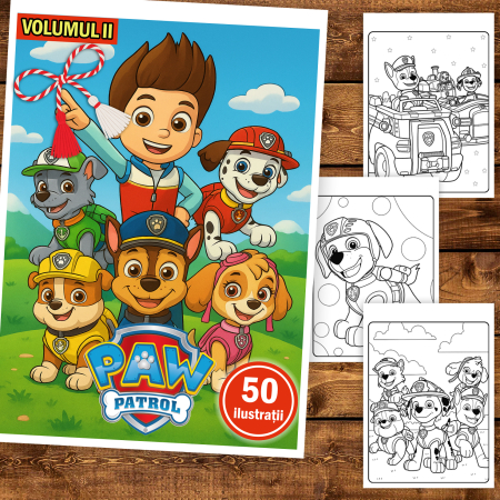 Martisor de colorat pentru copii, 50 de ilustratii format A5, carte de colorat cu spira metalica, model: Paw Patrol [1]