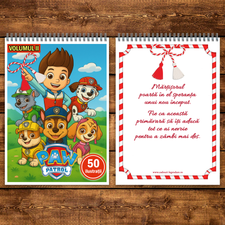 Martisor de colorat pentru copii, 50 de ilustratii format A5, carte de colorat cu spira metalica, model: Paw Patrol [2]