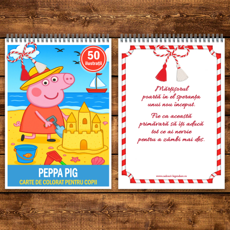 Martisor de colorat pentru copii, 50 de ilustratii format A5, carte de colorat cu spira metalica, model: Peppa Pig [2]