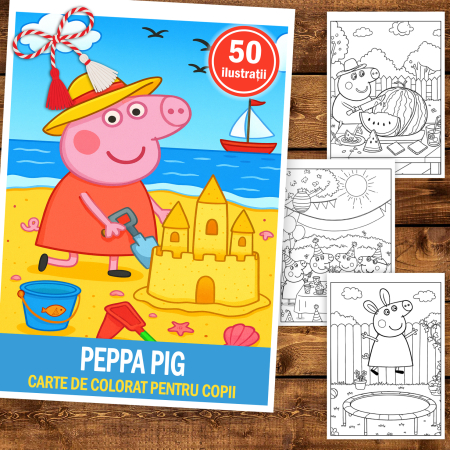 Martisor de colorat pentru copii, 50 de ilustratii format A5, carte de colorat cu spira metalica, model: Peppa Pig [1]