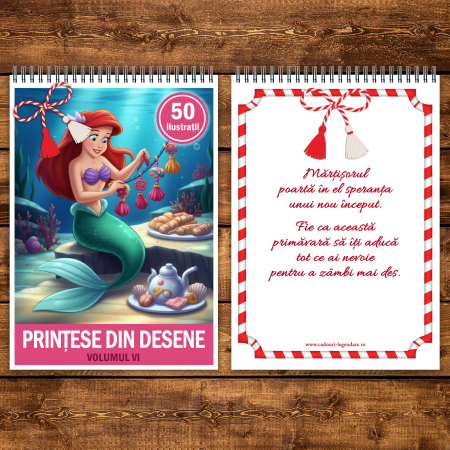 Martisor de colorat pentru copii, 50 de ilustratii format A5, carte de colorat cu spira metalica, model: Printese din Desene - Volumul VI [2]