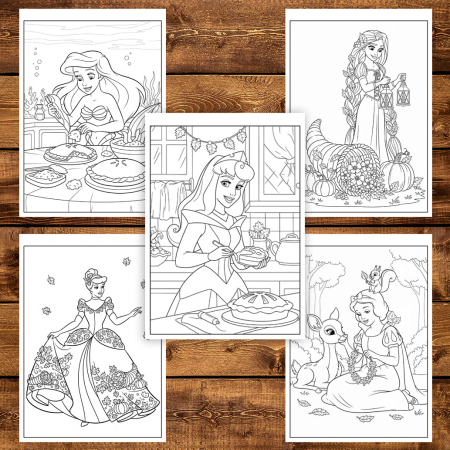 Martisor de colorat pentru copii, 50 de ilustratii format A5, carte de colorat cu spira metalica, model: Printese din Desene - Volumul VI [4]