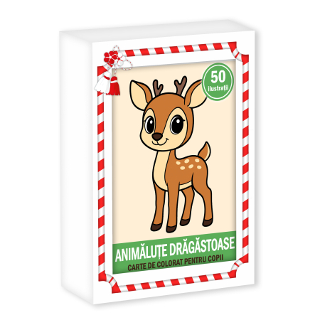 Martisoare in cutie - Martisor de colorat pentru copii, 50 de ilustratii format A6 in cutie cu tematica de primavara, model: Animalute Dragastoase