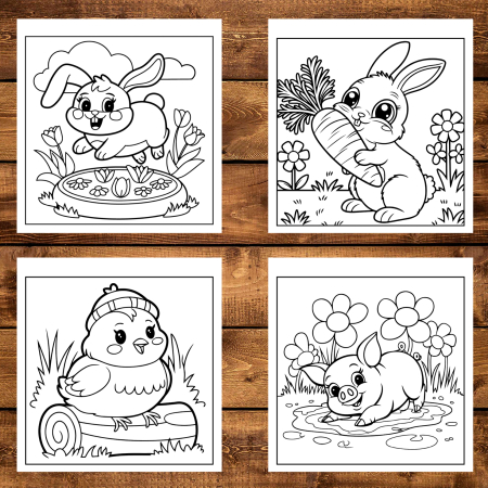 Martisor de colorat pentru copii, 50 de ilustratii format A6 in cutie cu tematica de primavara, model: Animalute Primavara - Volumul II [2]