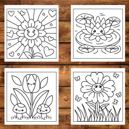 Martisor de colorat pentru copii, 50 de ilustratii format A6 in cutie cu tematica de primavara, model: Flori de Primavara [3]