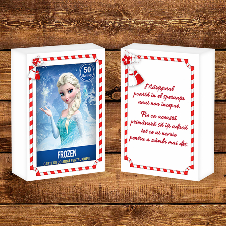 Martisor de colorat pentru copii, 50 de ilustratii format A6 in cutie cu tematica de primavara, model: Frozen [1]