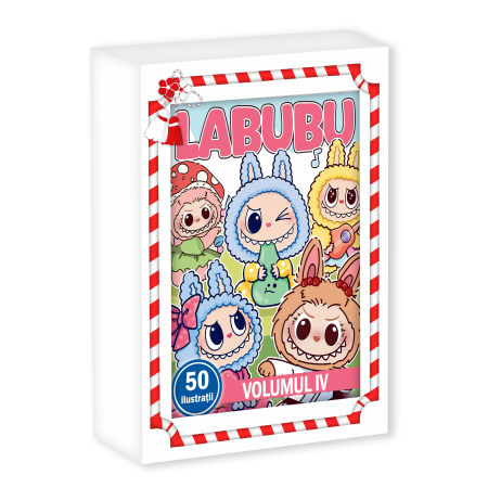 Martisoare in cutie - Martisor de colorat pentru copii, 50 de ilustratii format A6 in cutie cu tematica de primavara, model: Labubu