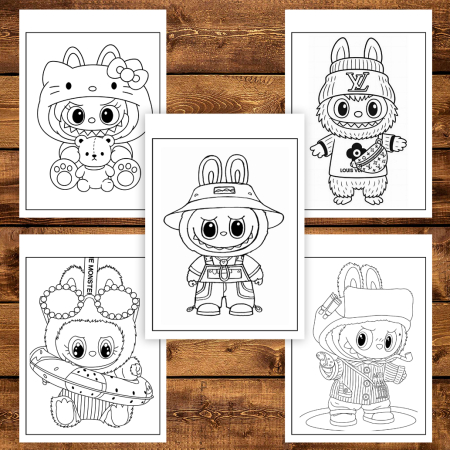 Martisor de colorat pentru copii, 50 de ilustratii format A6 in cutie cu tematica de primavara, model: Labubu [2]