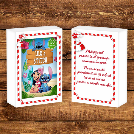 Martisor de colorat pentru copii, 50 de ilustratii format A6 in cutie cu tematica de primavara, model: Lilo & Stitch [1]