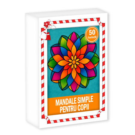 Martisoare in cutie - Martisor de colorat pentru copii, 50 de ilustratii format A6 in cutie cu tematica de primavara, model: Mandale simple pentru copii