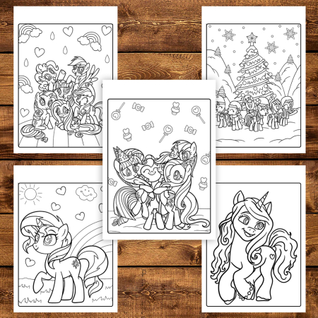 Martisor de colorat pentru copii, 50 de ilustratii format A6 in cutie cu tematica de primavara, model: My Little Pony [3]