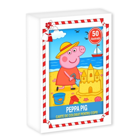 Martisoare in cutie - Martisor de colorat pentru copii, 50 de ilustratii format A6 in cutie cu tematica de primavara, model: Peppa Pig