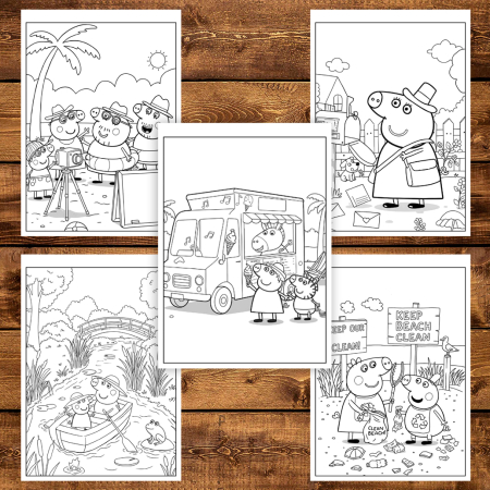 Martisor de colorat pentru copii, 50 de ilustratii format A6 in cutie cu tematica de primavara, model: Peppa Pig [2]