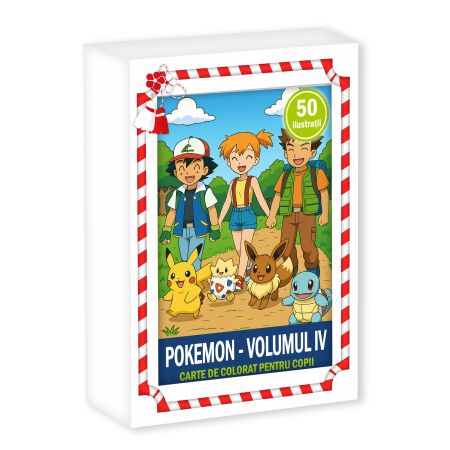 Martisoare in cutie - Martisor de colorat pentru copii, 50 de ilustratii format A6 in cutie cu tematica de primavara, model: Pokemon
