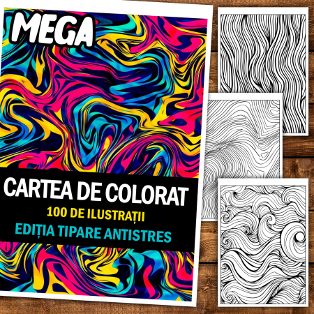 Mega carte de colorat antistres , 100 de ilustratii cu Tipare Antistres, 206 pagini [1]