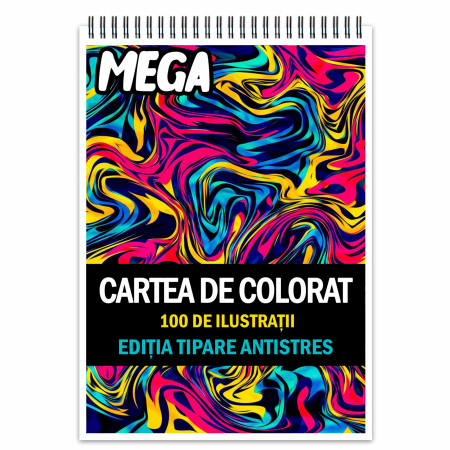 Carti de colorat antistres pentru adulti - Mega carte de colorat antistres , 100 de ilustratii cu Tipare Antistres, 206 pagini