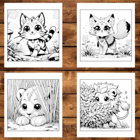 Mega cartea de colorat antistres , 100 de ilustratii Animalute Kawaii, 206 pagini [2]