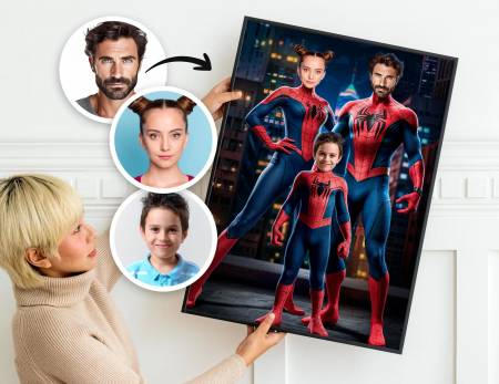 Portrete cupluri si familie - Portret personalizat - Familie Spider Man