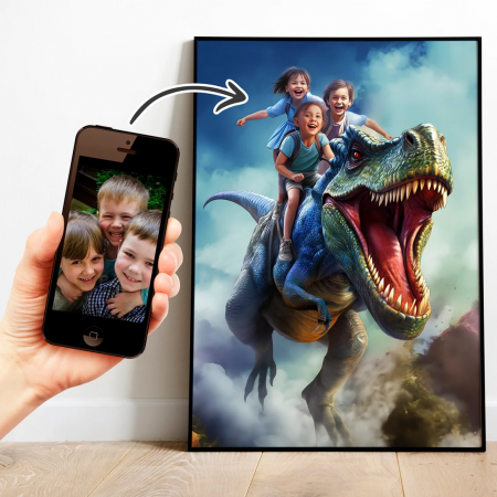 Portrete cu baieti - Portret personalizat - Copii pe dinozaur