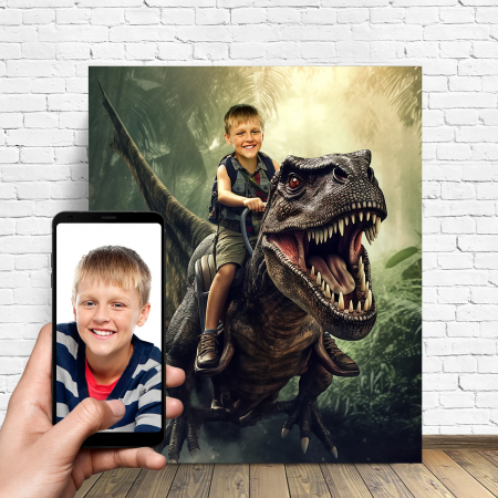 Portrete cu copii - Portret personalizat - Copil pe T-Rex