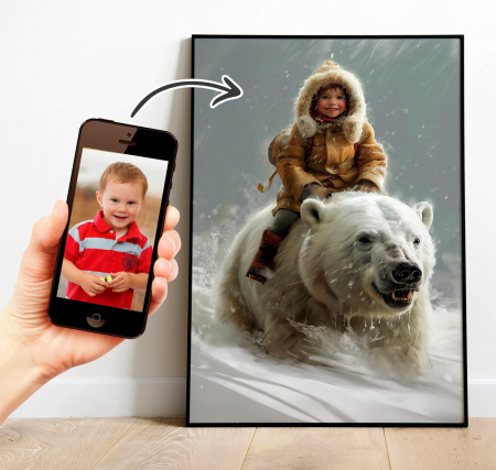 Portrete cu copii - Portret personalizat - Copil pe urs polar