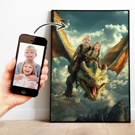 Portrete cu baieti - Portret personalizat - Copii pe dragon