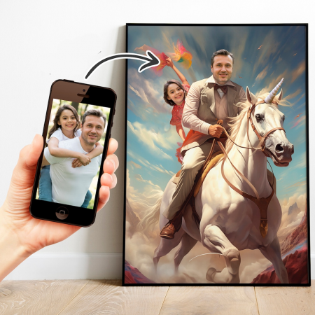 Portrete cupluri si familie - Portret personalizat -Tata si fiica pe cal
