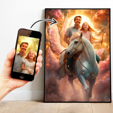 Portrete cupluri si familie - Portret personalizat - Tata si fiica pe cal
