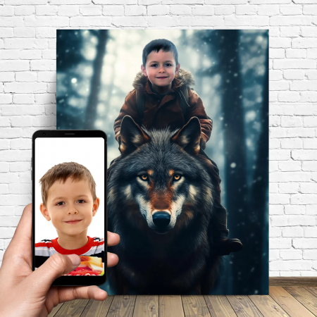 Portrete cu copii - Portret personalizat - Wolf Rider
