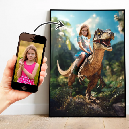 Portrete cu fete - Portret personalizat - Fetita pe Velociraptor