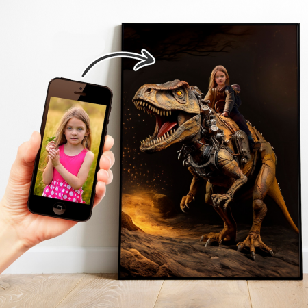 Portrete cu fete - Portret personalizat - Fetita pe Dinozaur