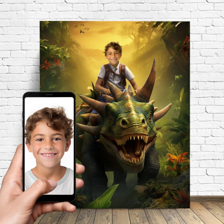 Portrete cu baieti - Portret personalizat - Copil pe Dinozaur