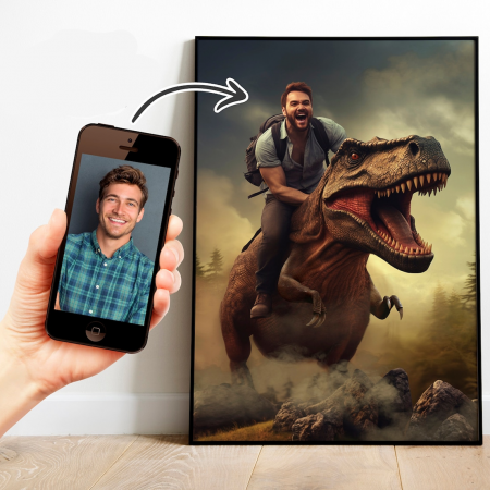 Portrete barbati - Portret personalizat - Barbat pe Dinozaur