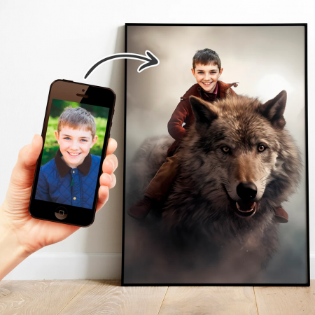 Portrete cu copii - Portret personalizat - Baietel pe Lup