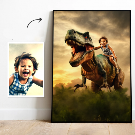 Portrete cu copii - Portret personalizat - Baietel pe Dinozaur