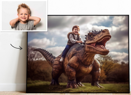 Portrete cu copii - Portret personalizat - Baiat pe Dinozaur