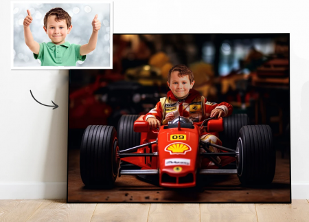 Portrete cu copii - Portret personalizat - Baiat in masina Formula 1