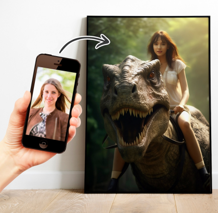 Portrete femei - Portret personalizat - Femeie pe Dinozaur