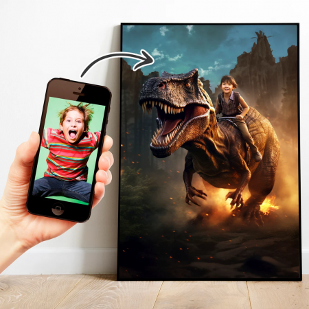 Portrete cu copii - Portret personalizat - Baiat pe Dinozaur