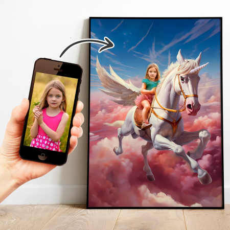 Portrete cu fete - Portret personalizat - Fetita pe Unicorn