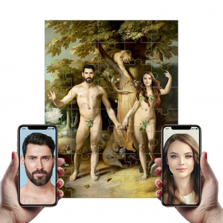 Portrete Legendare Puzzle - Puzzle cu Portret Personalizat - 2 persoane - Adam si Eva