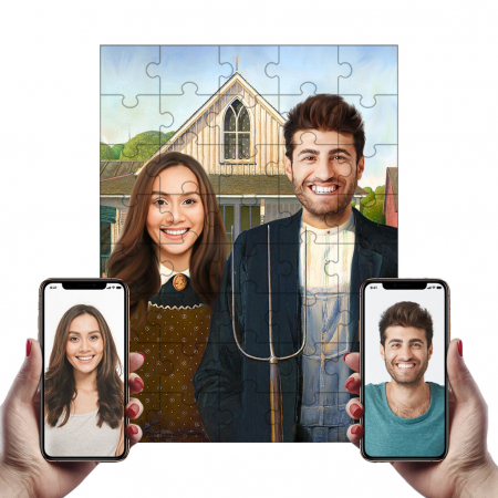 Portrete Legendare Puzzle - Puzzle cu Portret Personalizat - 2 persoane - Tablou American Gothic