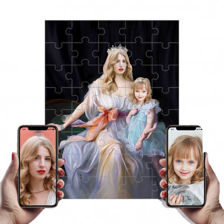 Portrete Legendare Puzzle - Puzzle cu Portret Personalizat de familie - Regina cu mica Printesa