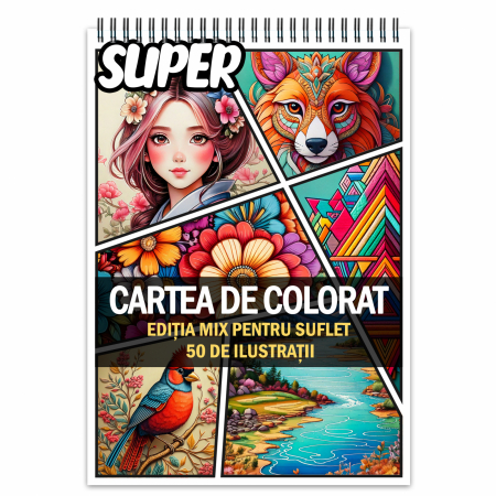 Super si Mega Carti de Colorat - Super cartea de colorat, 50 de ilustratii - Mix pentru suflet, 106 pagini