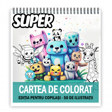 Super si Mega Carti de Colorat - Super cartea de colorat antistres , 50 de ilustratii pentru copilasi, 106 pagini